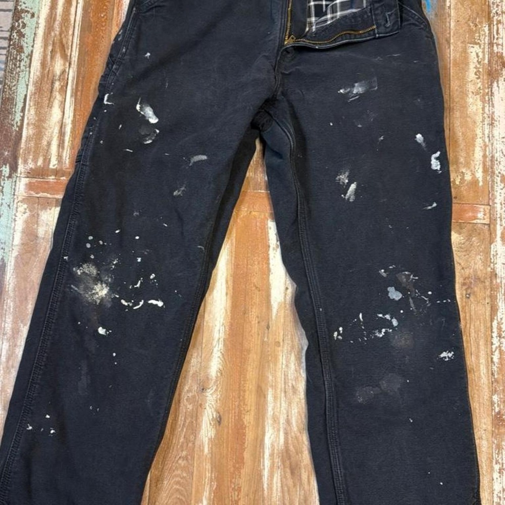 Carhartt B111-BLK Flannel Lined Carpenter Pants Black Paint Splatter 31x30 Mens